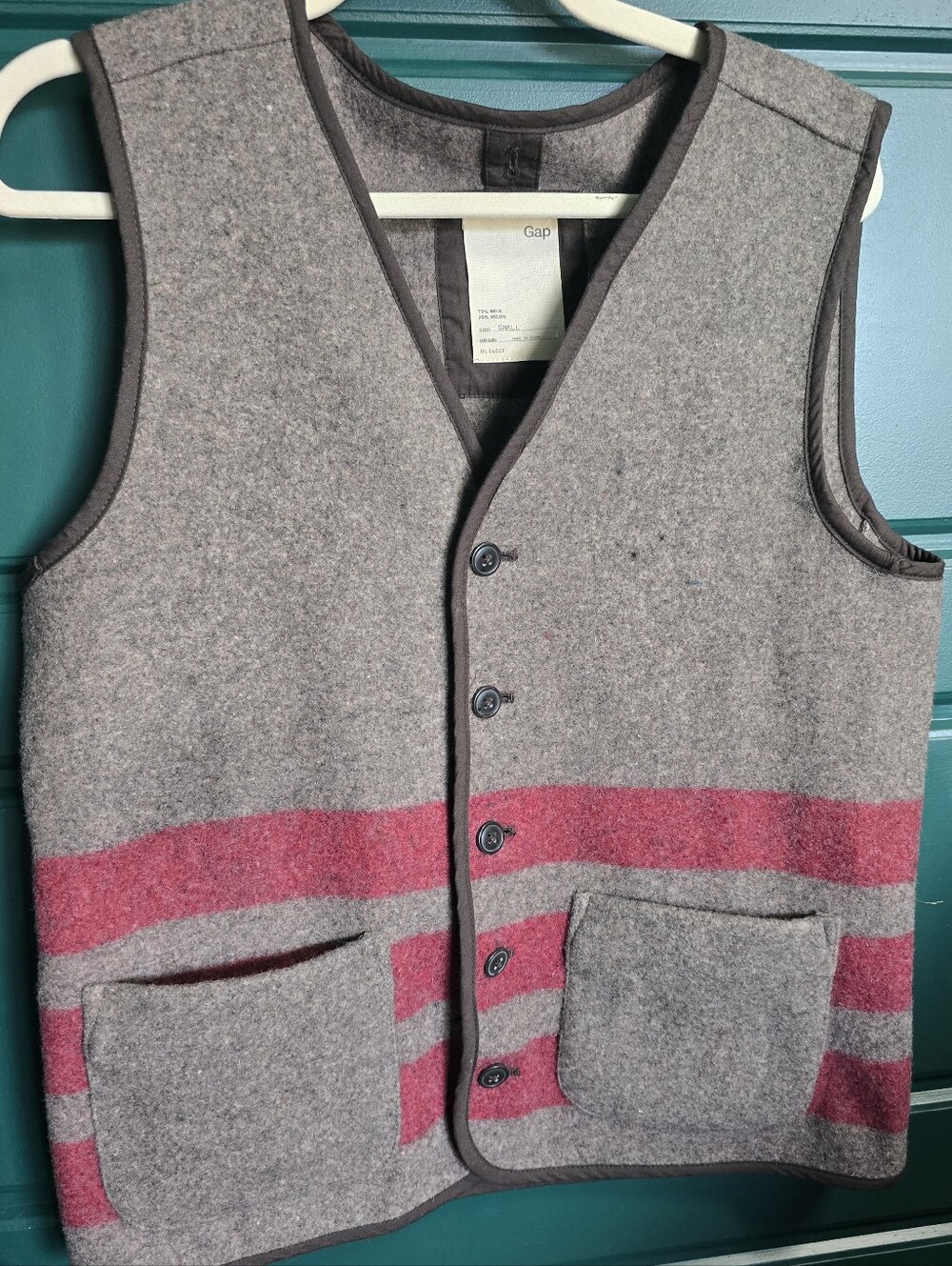 Vintage 90s Gap Striped Wool Vest Men Medium - Picture 2 of 11